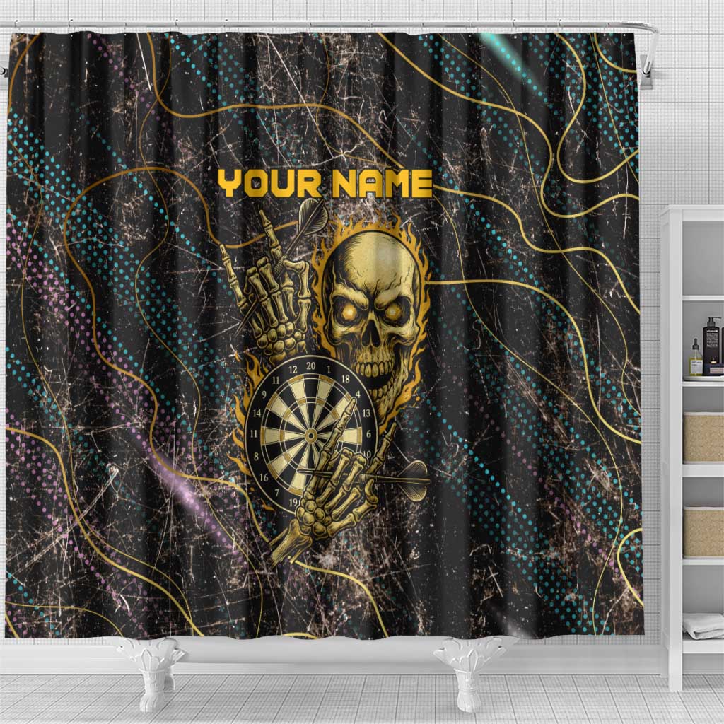 Personalized Skull and Darts Graphic Shower Curtain with Neon Design - Wonder Print Shop