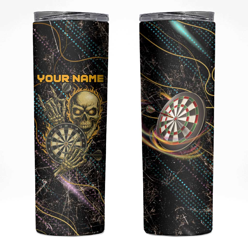 Personalized Skull and Darts Graphic Skinny Tumbler with Neon Design - Wonder Print Shop