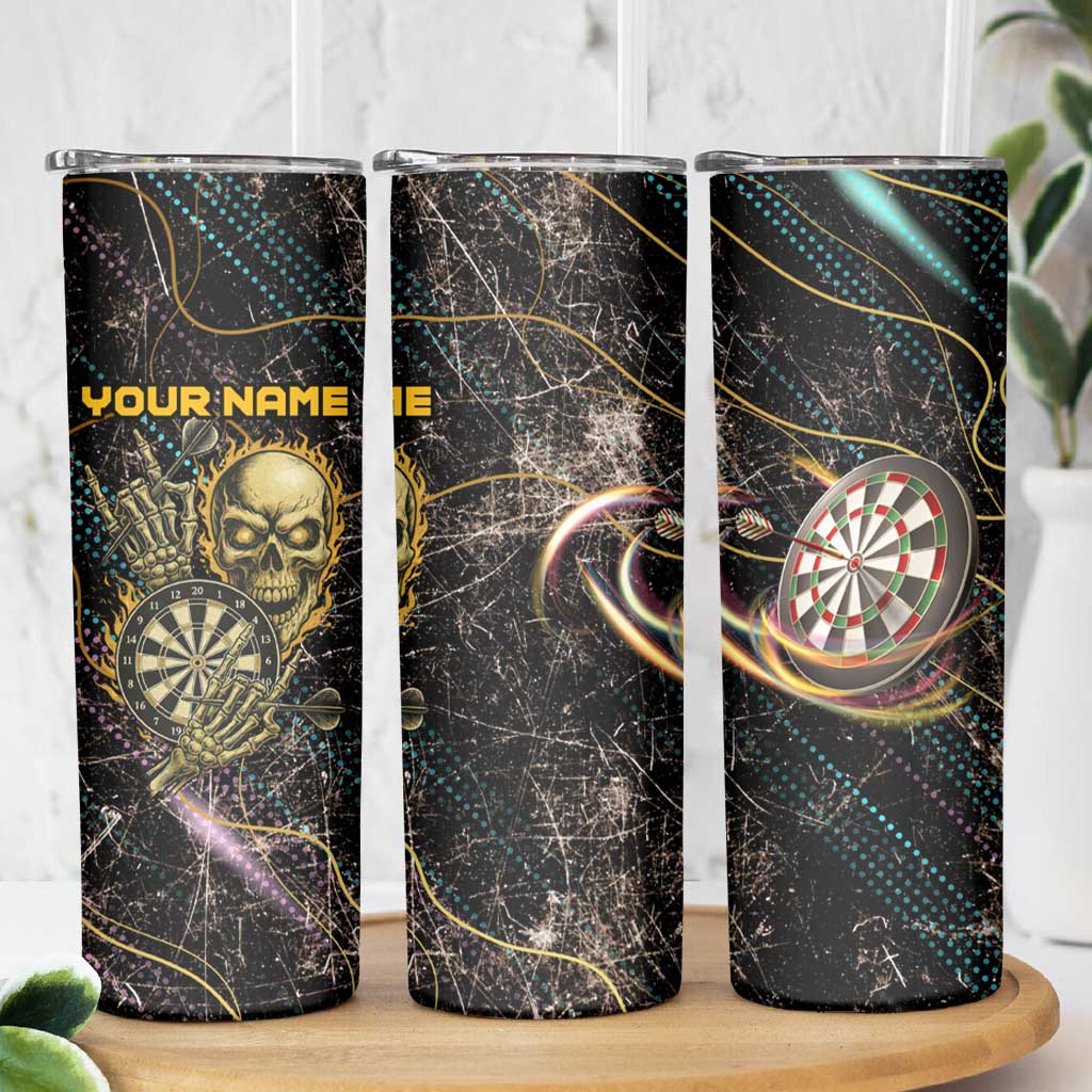 Personalized Skull and Darts Graphic Skinny Tumbler with Neon Design - Wonder Print Shop
