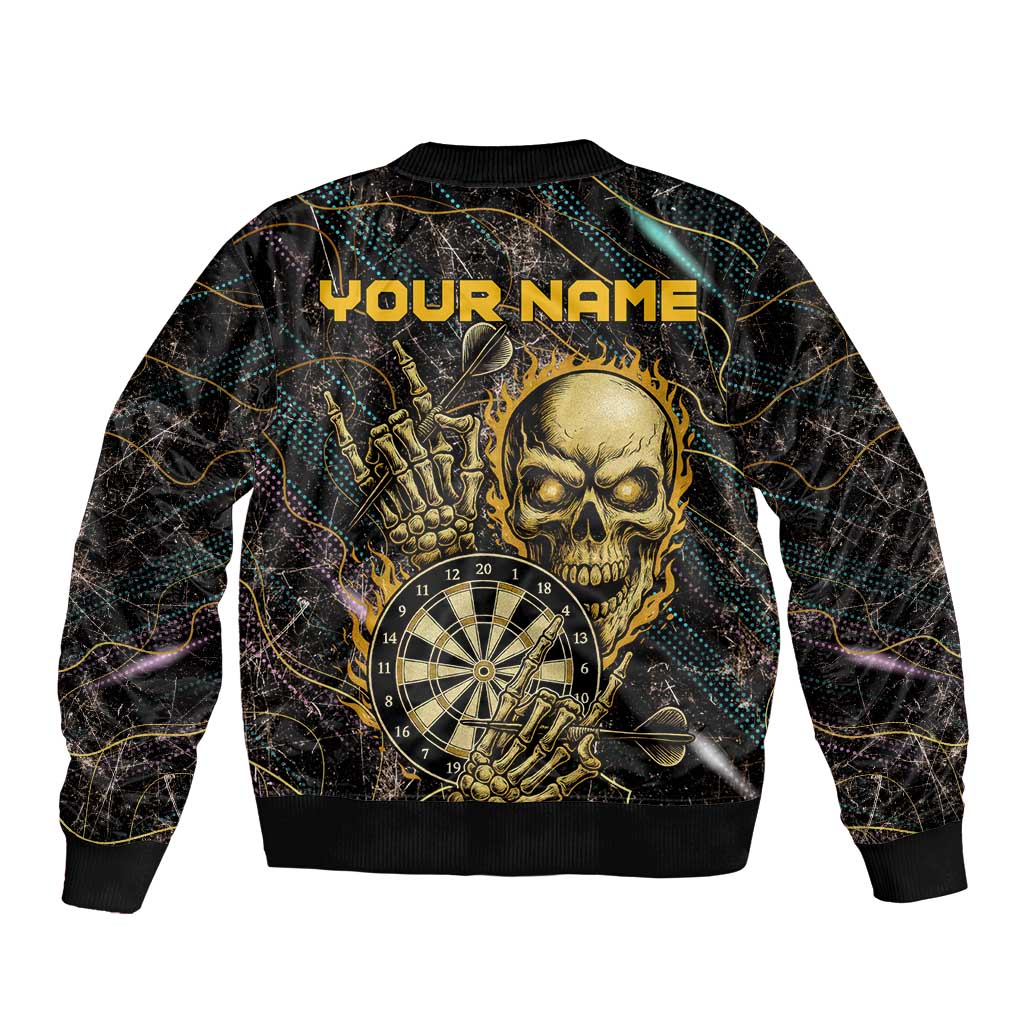 Personalized Skull and Darts Graphic Sleeve Zip Bomber Jacket with Neon Design - Wonder Print Shop