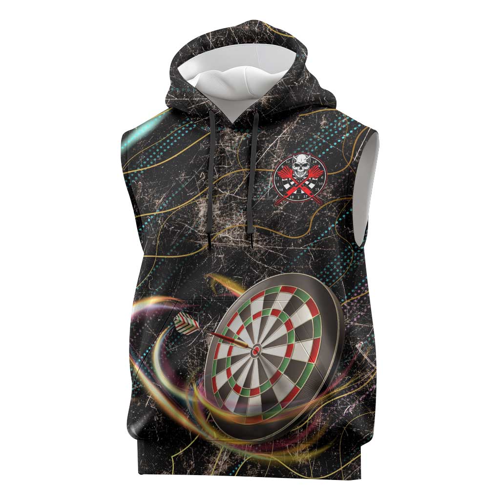 Personalized Skull and Darts Graphic Sleeveless Hoodie with Neon Design - Wonder Print Shop