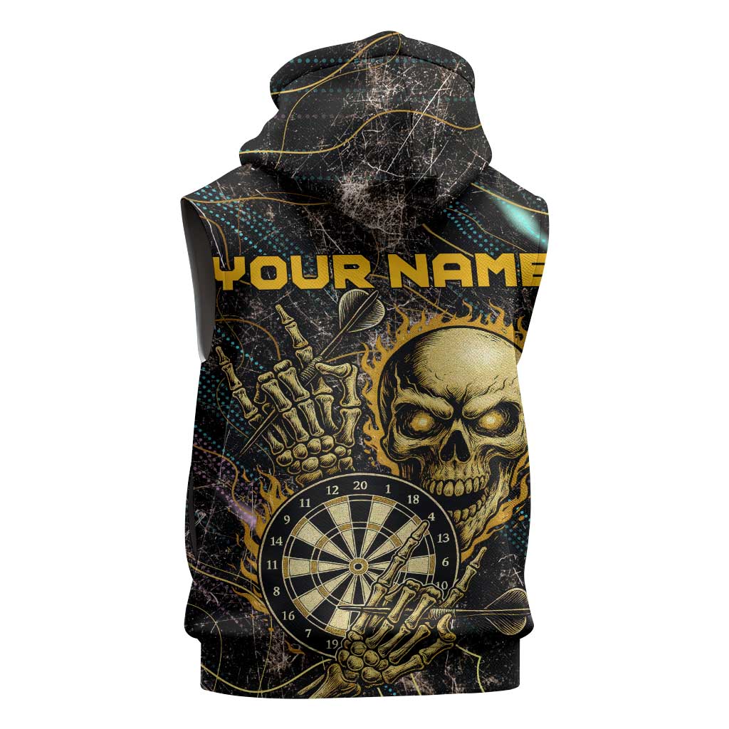 Personalized Skull and Darts Graphic Sleeveless Hoodie with Neon Design - Wonder Print Shop