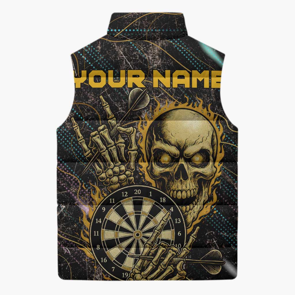 Personalized Skull and Darts Graphic Sleeveless Puffer Jacket with Neon Design - Wonder Print Shop