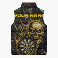 Personalized Skull and Darts Graphic Sleeveless Puffer Jacket with Neon Design - Wonder Print Shop