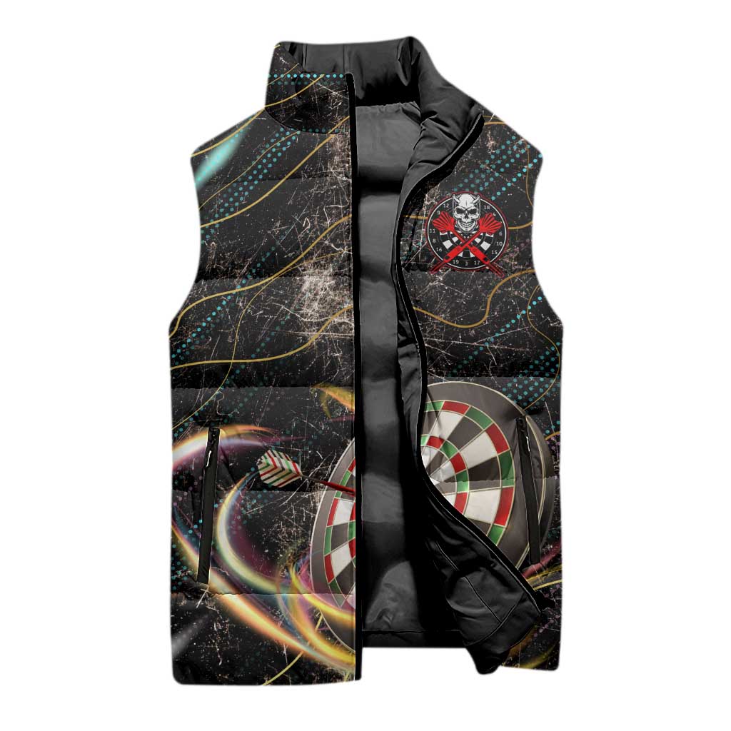 Personalized Skull and Darts Graphic Sleeveless Puffer Jacket with Neon Design - Wonder Print Shop