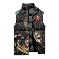 Personalized Skull and Darts Graphic Sleeveless Puffer Jacket with Neon Design - Wonder Print Shop