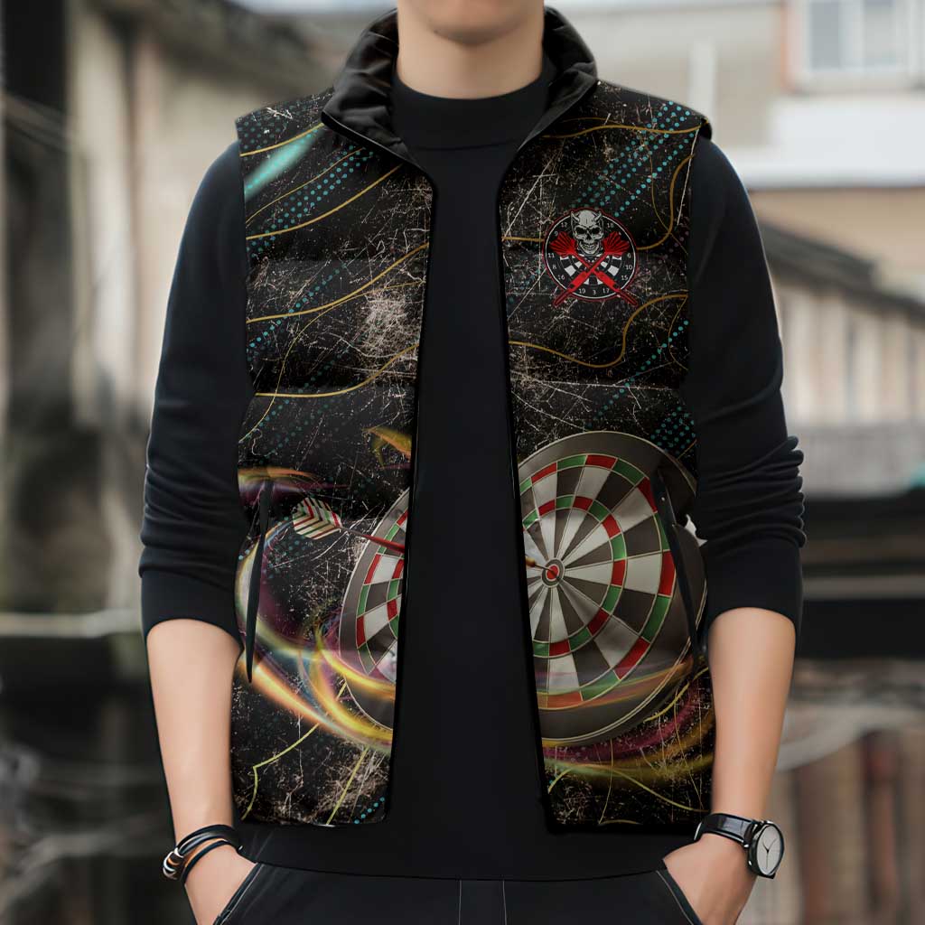 Personalized Skull and Darts Graphic Sleeveless Puffer Jacket with Neon Design - Wonder Print Shop