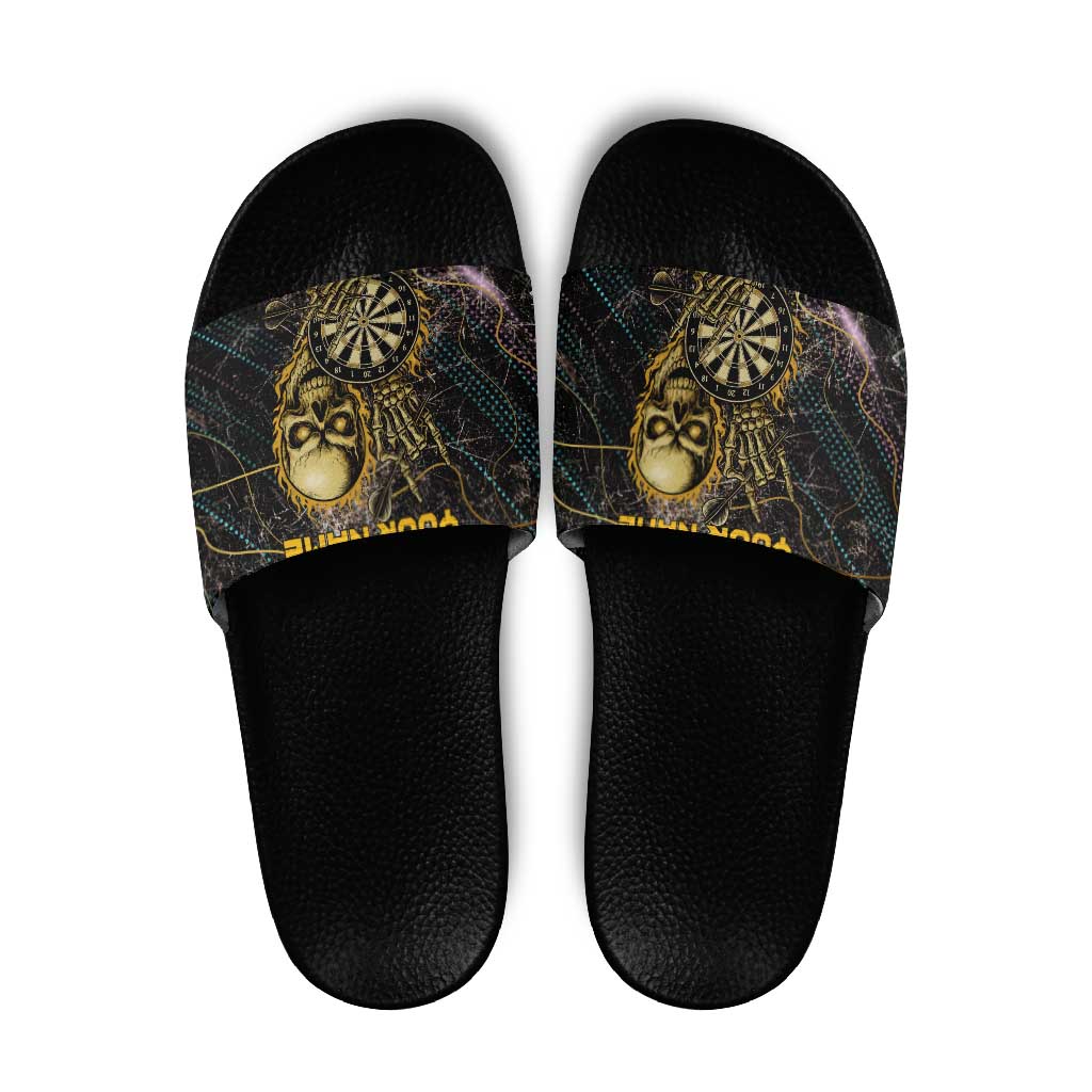 Personalized Skull and Darts Graphic Slide Sandals with Neon Design - Wonder Print Shop