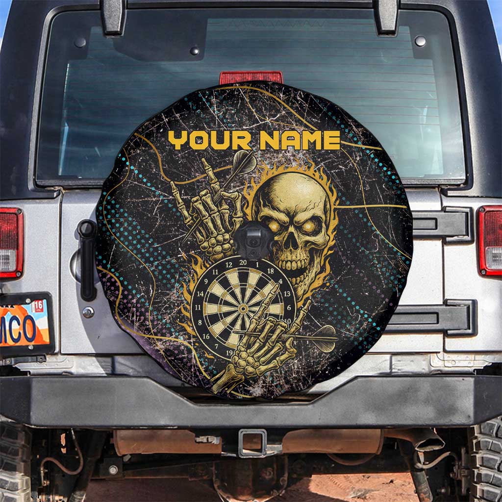 Personalized Skull and Darts Graphic Spare Tire Cover with Neon Design - Wonder Print Shop