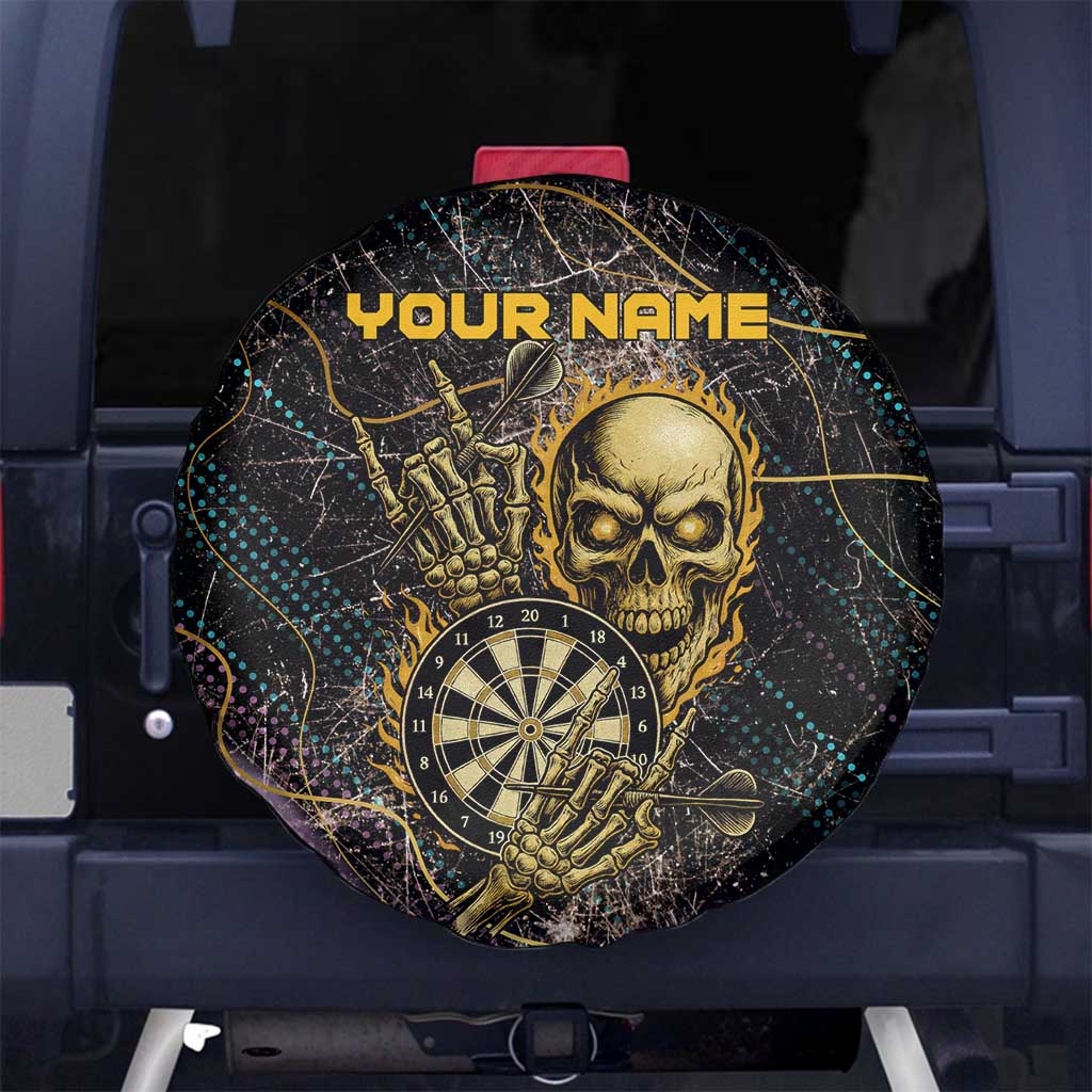 Personalized Skull and Darts Graphic Spare Tire Cover with Neon Design - Wonder Print Shop