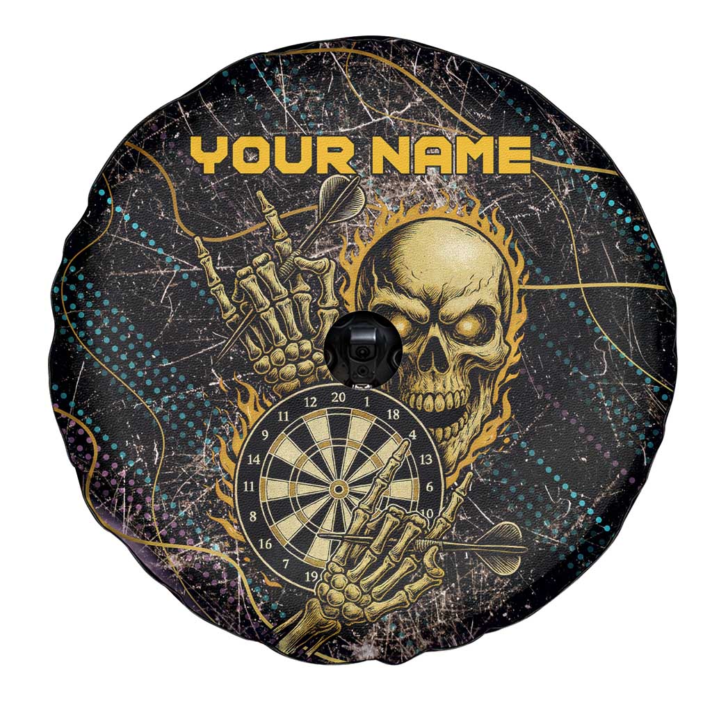 Personalized Skull and Darts Graphic Spare Tire Cover with Neon Design - Wonder Print Shop