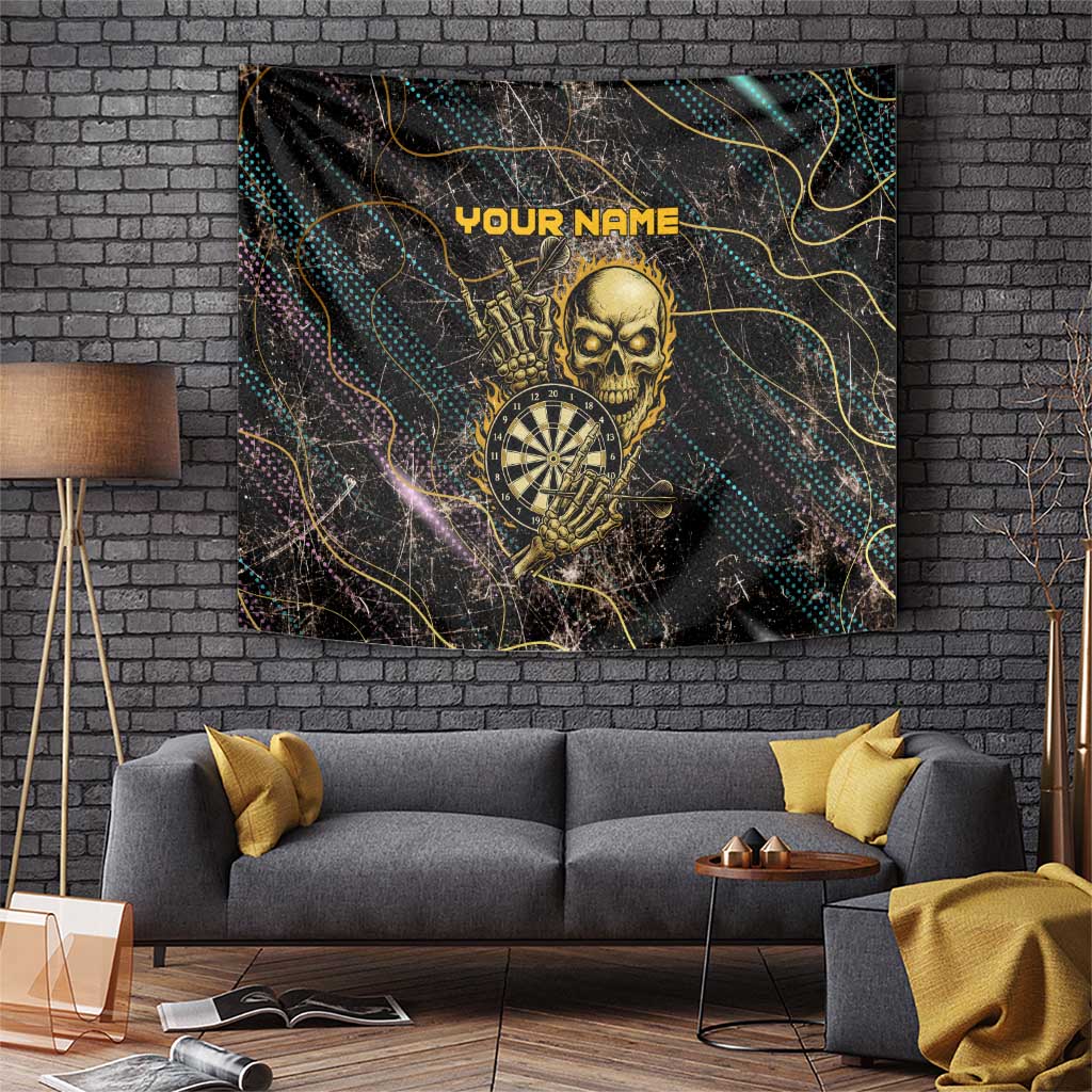 Personalized Skull and Darts Graphic Tapestry with Neon Design - Wonder Print Shop