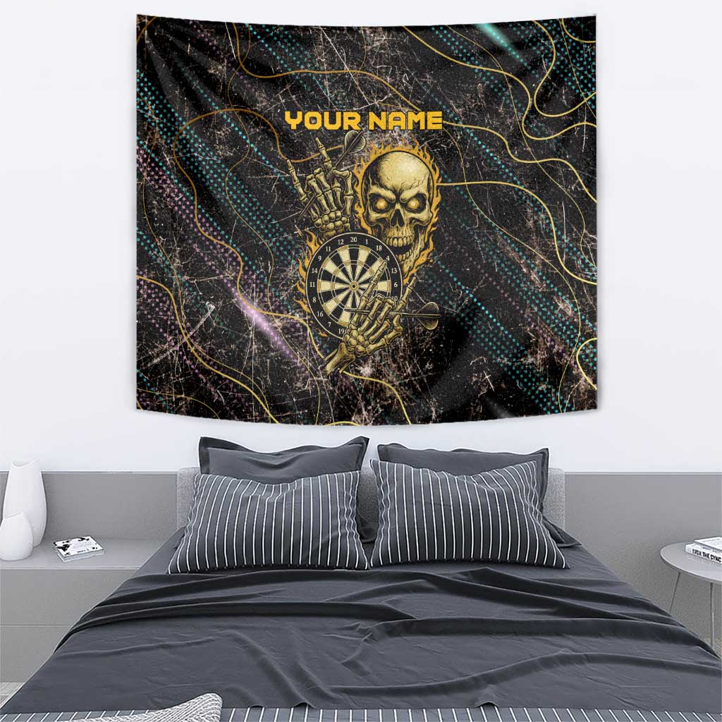 Personalized Skull and Darts Graphic Tapestry with Neon Design - Wonder Print Shop
