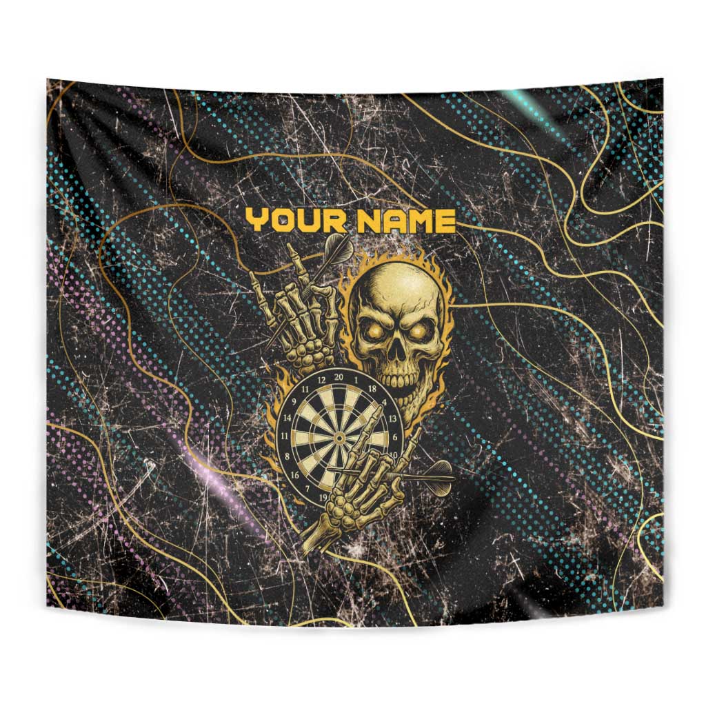 Personalized Skull and Darts Graphic Tapestry with Neon Design - Wonder Print Shop