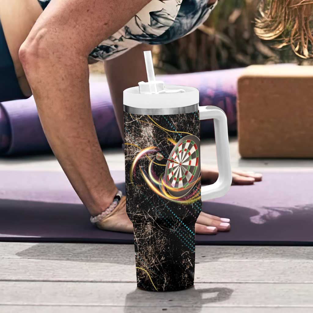 Personalized Skull and Darts Graphic Tumbler With Handle with Neon Design - Wonder Print Shop