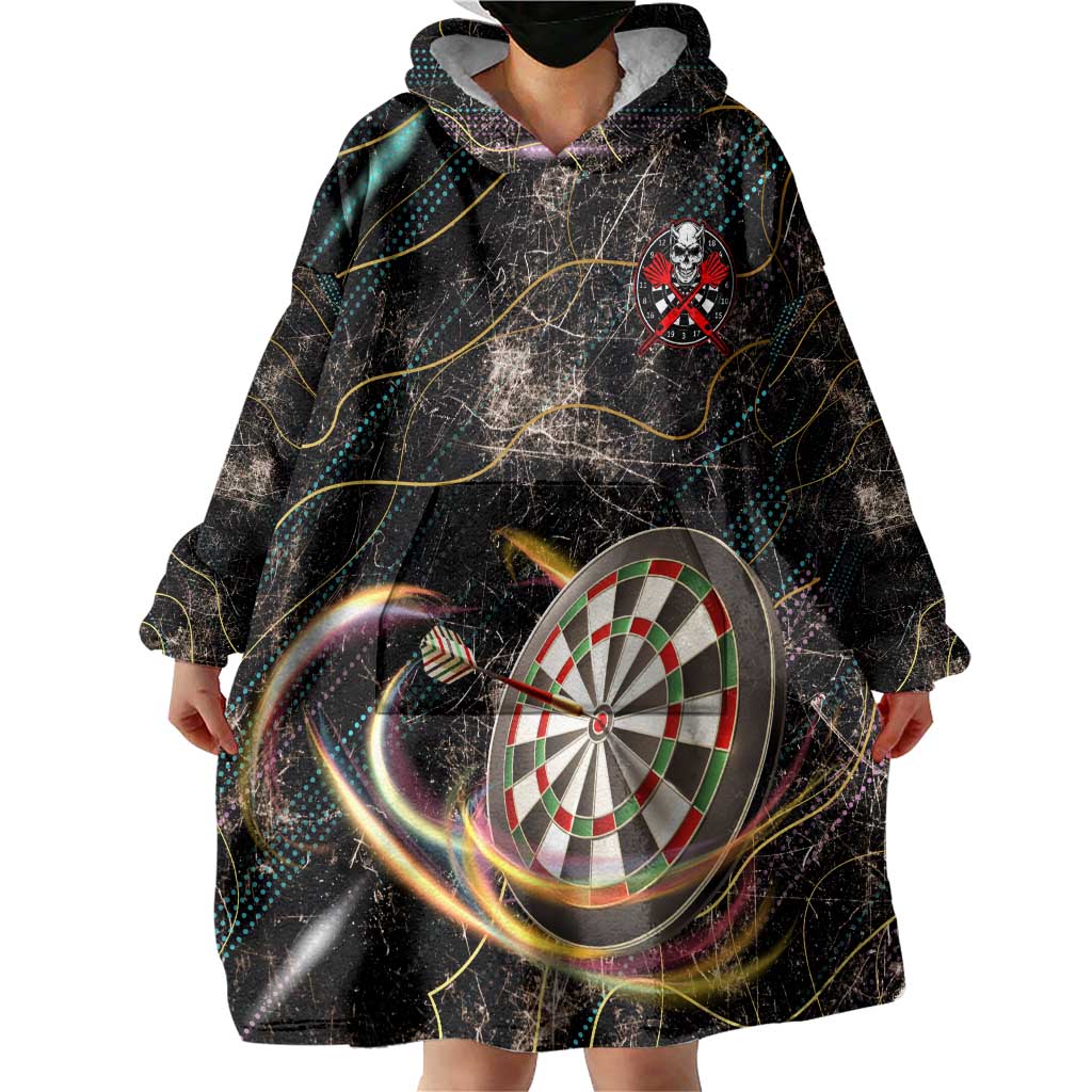 Personalized Skull and Darts Graphic Wearable Blanket Hoodie with Neon Design - Wonder Print Shop