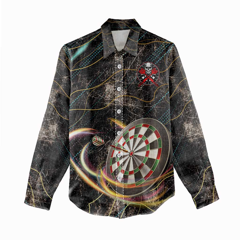 Personalized Skull and Darts Graphic Women Casual Shirt with Neon Design - Wonder Print Shop