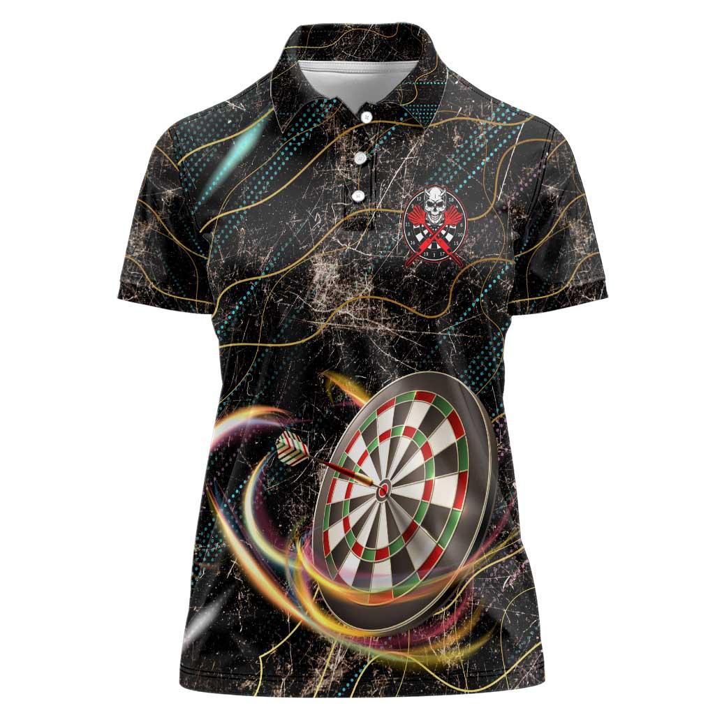 Personalized Skull and Darts Graphic Women Polo Shirt with Neon Design - Wonder Print Shop