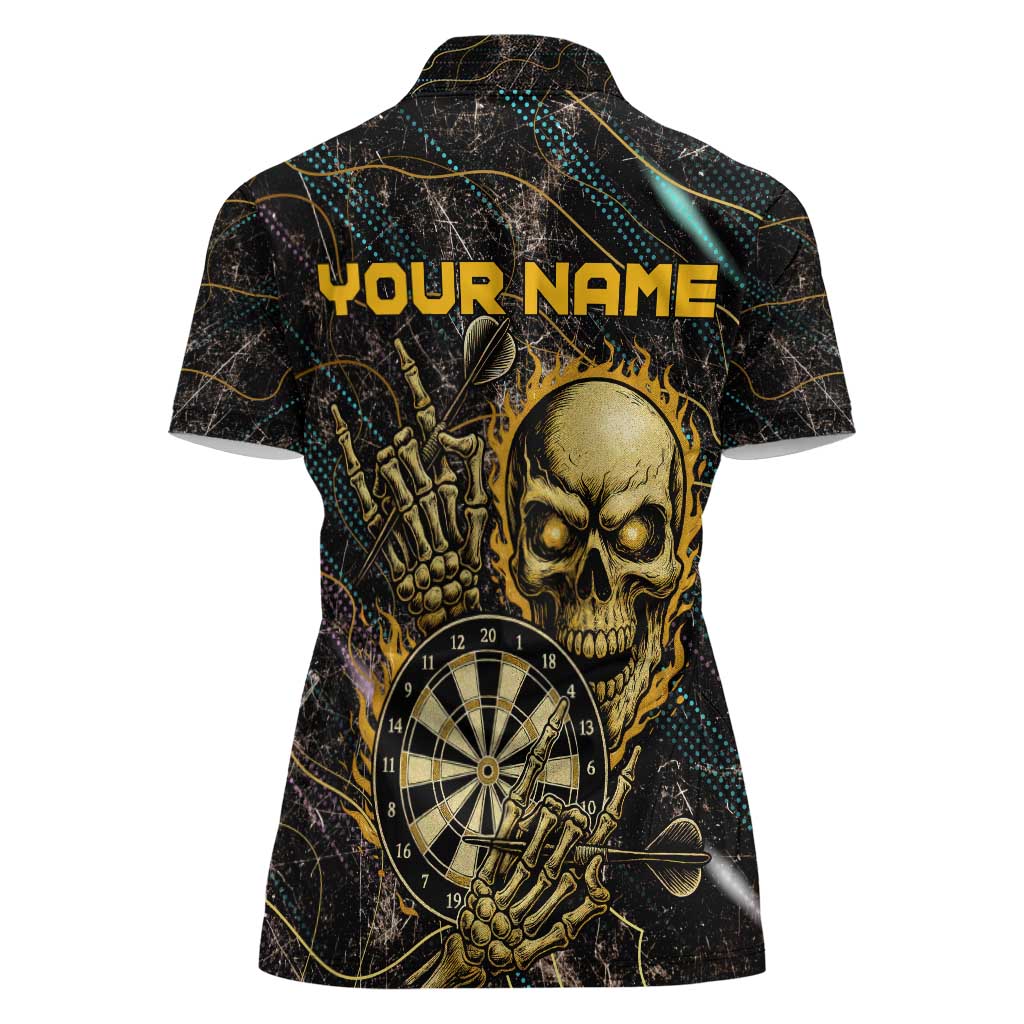 Personalized Skull and Darts Graphic Women Polo Shirt with Neon Design - Wonder Print Shop