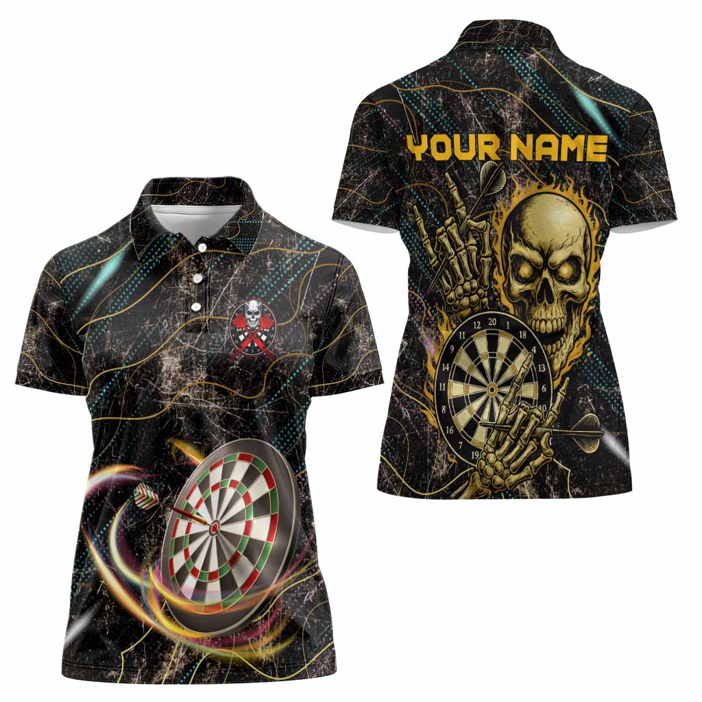 Personalized Skull and Darts Graphic Women Polo Shirt with Neon Design - Wonder Print Shop