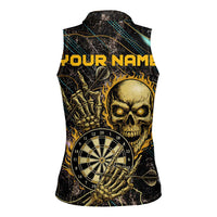 Personalized Skull and Darts Graphic Women Sleeveless Polo Shirt with Neon Design - Wonder Print Shop