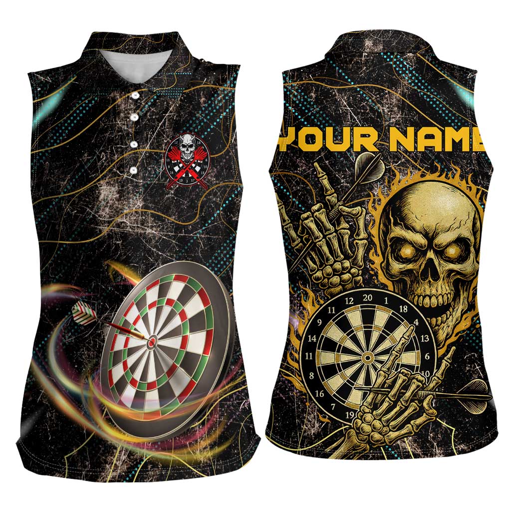 Personalized Skull and Darts Graphic Women Sleeveless Polo Shirt with Neon Design - Wonder Print Shop