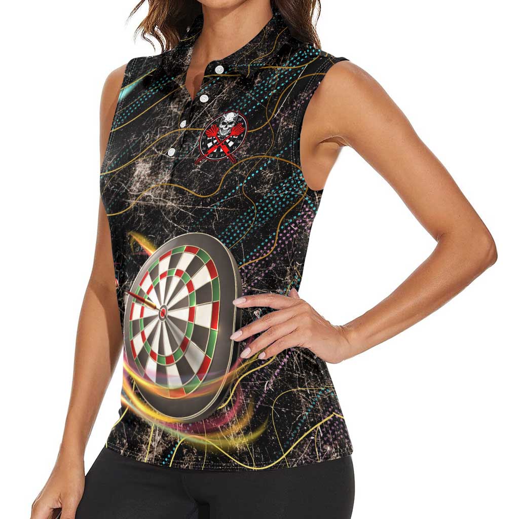 Personalized Skull and Darts Graphic Women Sleeveless Polo Shirt with Neon Design - Wonder Print Shop