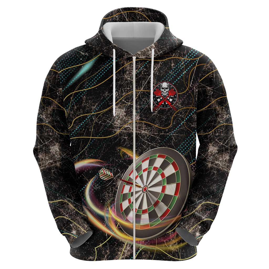 Personalized Skull and Darts Graphic Zip Hoodie with Neon Design - Wonder Print Shop
