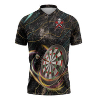 Personalized Skull and Darts Graphic Zipper Polo Shirt with Neon Design - Wonder Print Shop