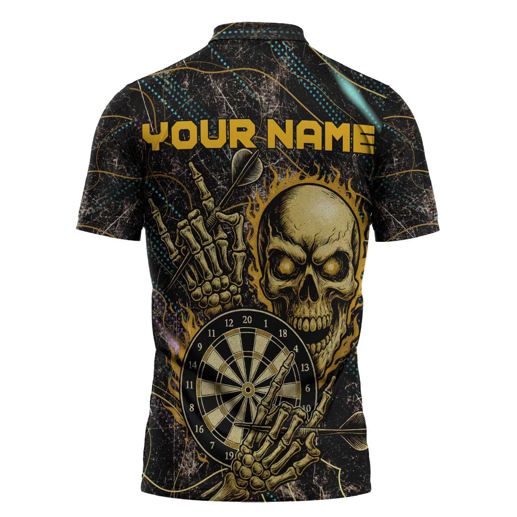 Personalized Skull and Darts Graphic Zipper Polo Shirt with Neon Design - Wonder Print Shop