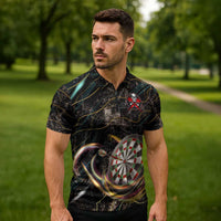Personalized Skull and Darts Graphic Zipper Polo Shirt with Neon Design - Wonder Print Shop