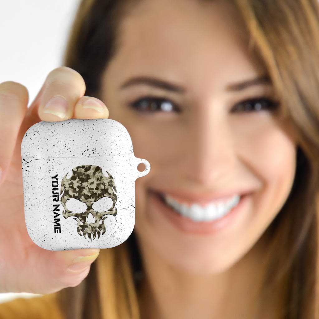 Personalized Camouflage Skull and American Flag Darts AirPods Case - Wonder Print Shop