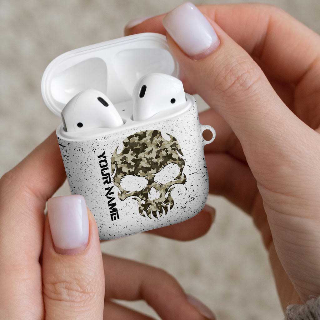 Personalized Camouflage Skull and American Flag Darts AirPods Case - Wonder Print Shop