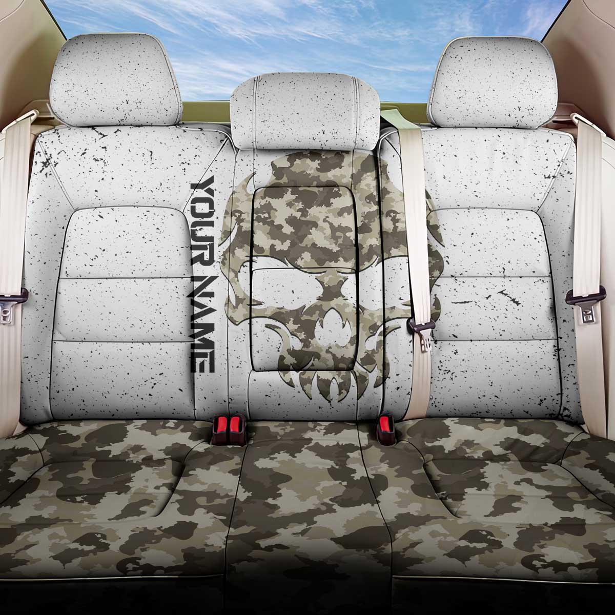 Personalized Camouflage Skull and American Flag Darts Back Car Seat Cover - Wonder Print Shop