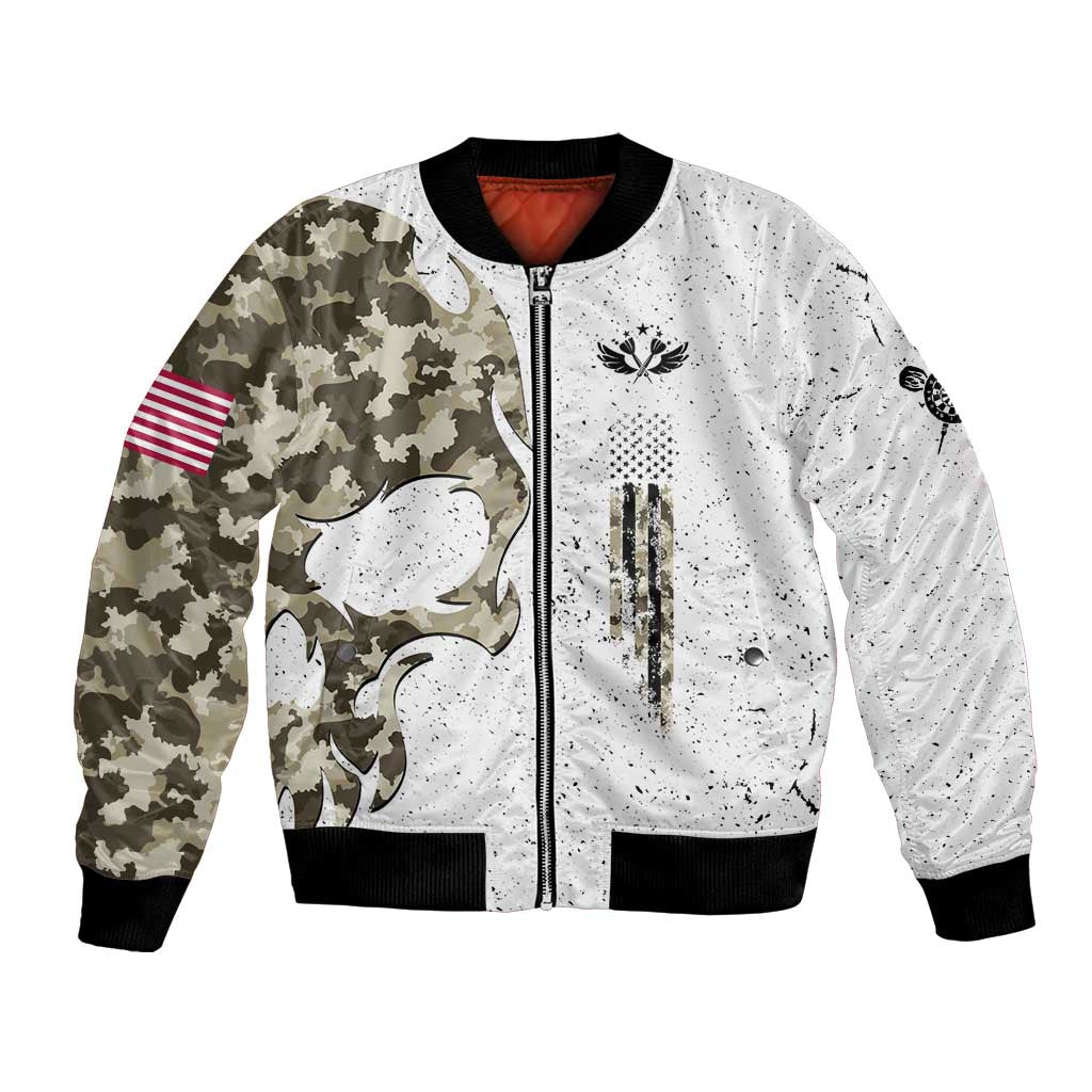 Personalized Camouflage Skull and American Flag Darts Bomber Jacket - Wonder Print Shop