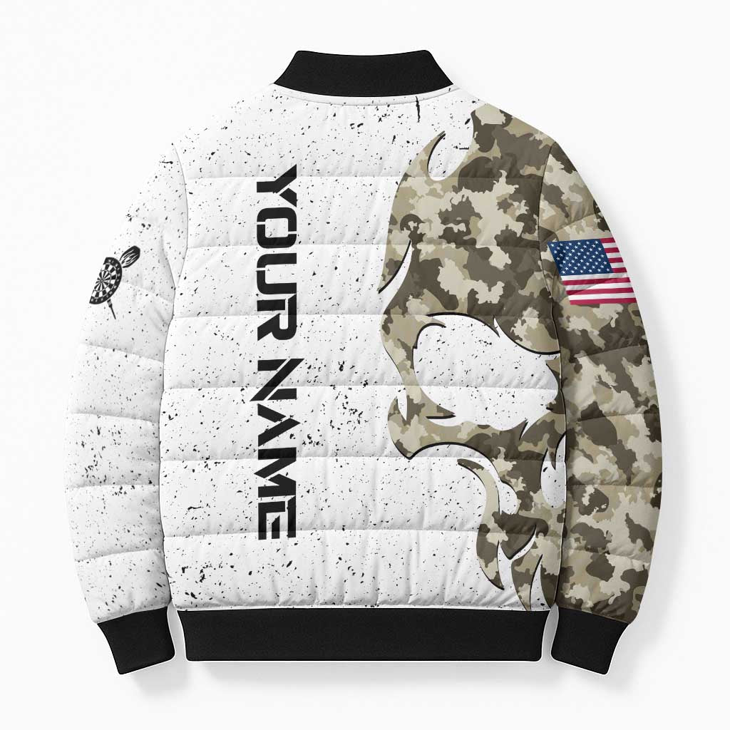 Personalized Camouflage Skull and American Flag Darts Bomber Puffer Jacket - Wonder Print Shop