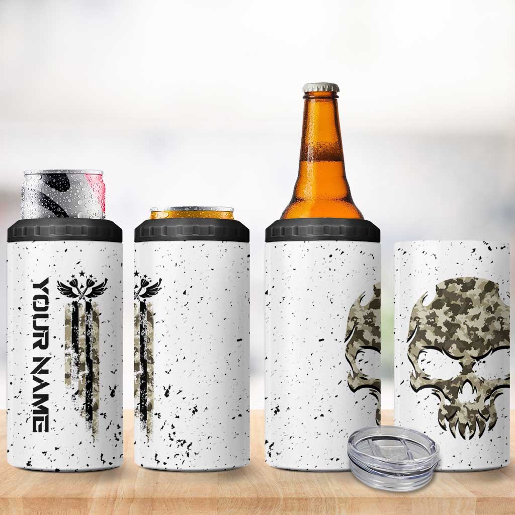 Personalized Camouflage Skull and American Flag Darts 4 in 1 Can Cooler Tumbler - Wonder Print Shop