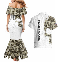 Personalized Camouflage Skull and American Flag Darts Couples Matching Mermaid Dress and Hawaiian Shirt - Wonder Print Shop