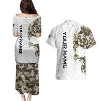 Personalized Camouflage Skull and American Flag Darts Couples Matching Puletasi and Hawaiian Shirt - Wonder Print Shop