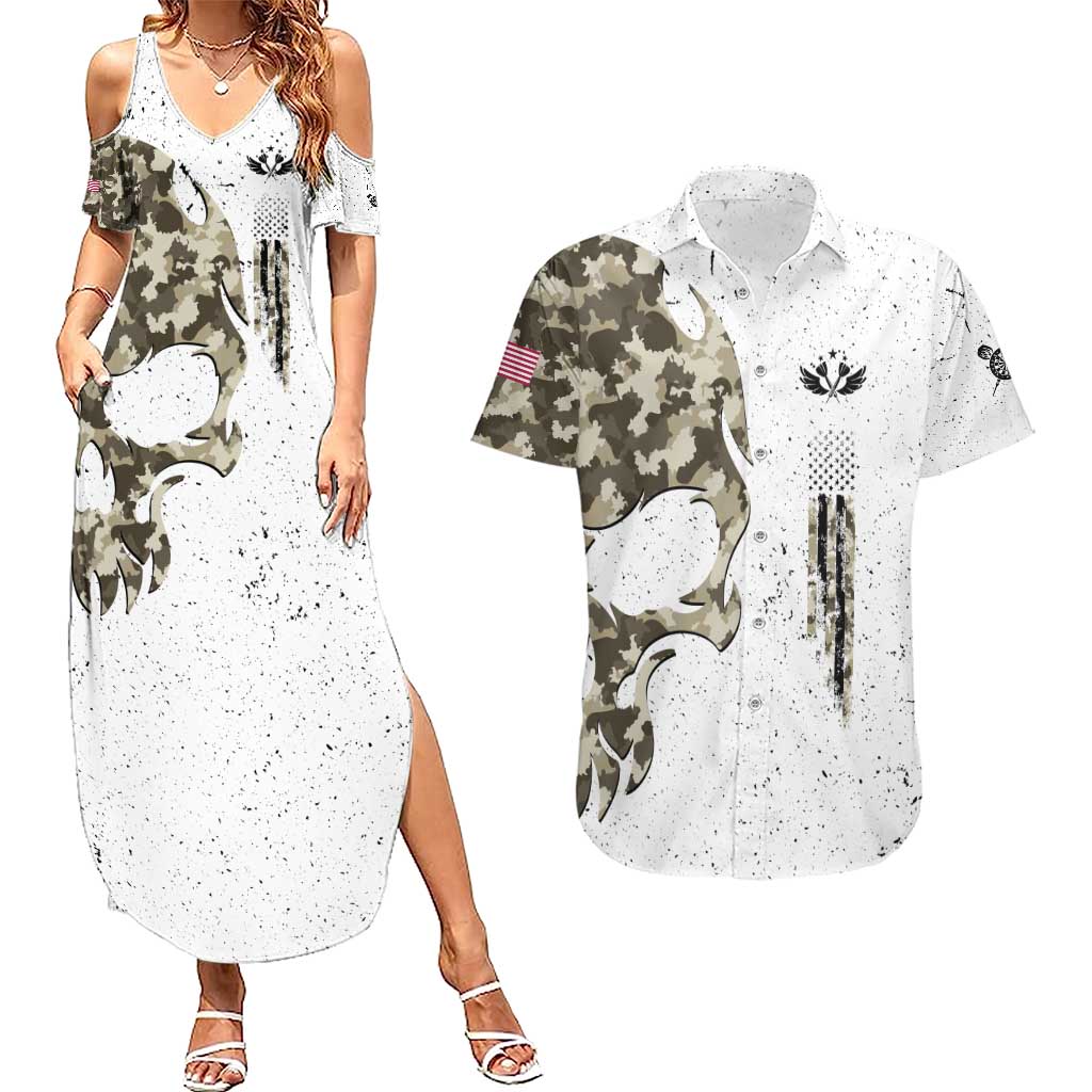 Personalized Camouflage Skull and American Flag Darts Couples Matching Summer Maxi Dress and Hawaiian Shirt - Wonder Print Shop