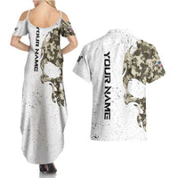 Personalized Camouflage Skull and American Flag Darts Couples Matching Summer Maxi Dress and Hawaiian Shirt - Wonder Print Shop