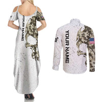 Personalized Camouflage Skull and American Flag Darts Couples Matching Summer Maxi Dress and Long Sleeve Button Shirt - Wonder Print Shop