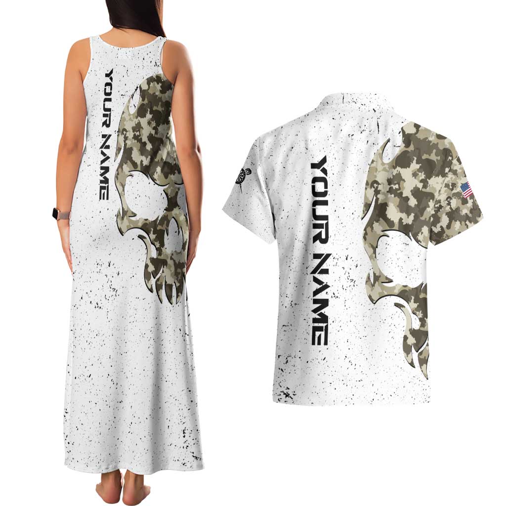 Personalized Camouflage Skull and American Flag Darts Couples Matching Tank Maxi Dress and Hawaiian Shirt - Wonder Print Shop
