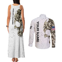 Personalized Camouflage Skull and American Flag Darts Couples Matching Tank Maxi Dress and Long Sleeve Button Shirt - Wonder Print Shop