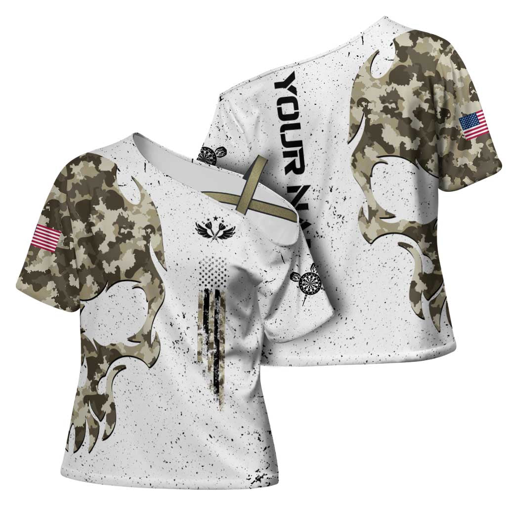 Personalized Camouflage Skull and American Flag Darts Cross Shoulder Shirt - Wonder Print Shop