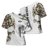 Personalized Camouflage Skull and American Flag Darts Cross Shoulder Shirt - Wonder Print Shop