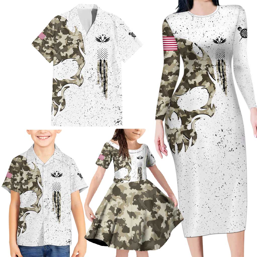 Personalized Camouflage Skull and American Flag Darts Family Matching Long Sleeve Bodycon Dress and Hawaiian Shirt - Wonder Print Shop