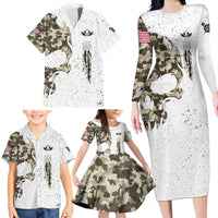 Personalized Camouflage Skull and American Flag Darts Family Matching Long Sleeve Bodycon Dress and Hawaiian Shirt - Wonder Print Shop
