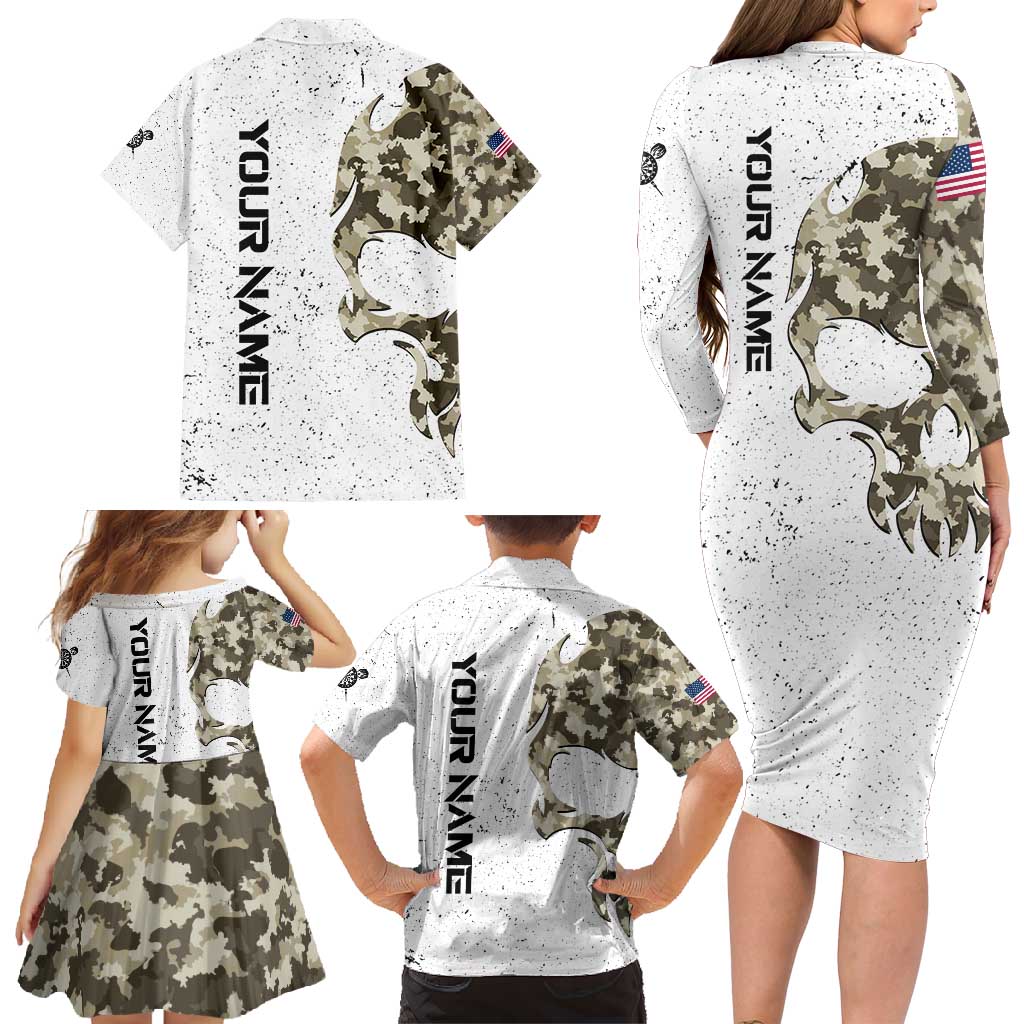 Personalized Camouflage Skull and American Flag Darts Family Matching Long Sleeve Bodycon Dress and Hawaiian Shirt - Wonder Print Shop