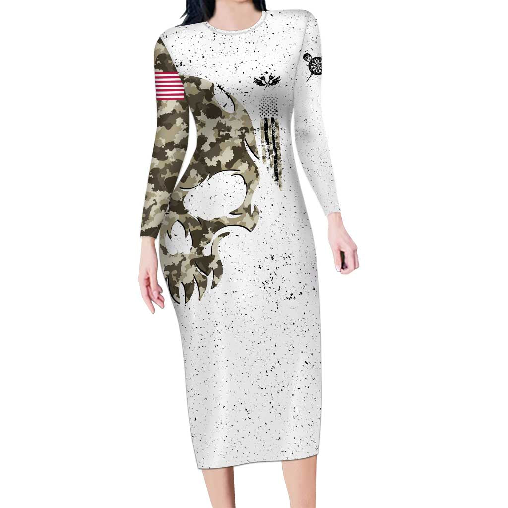 Personalized Camouflage Skull and American Flag Darts Family Matching Long Sleeve Bodycon Dress and Hawaiian Shirt - Wonder Print Shop